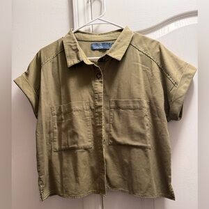 Indigo Rising Olive Green Button-Up Shirt Medium Casual Boho Top